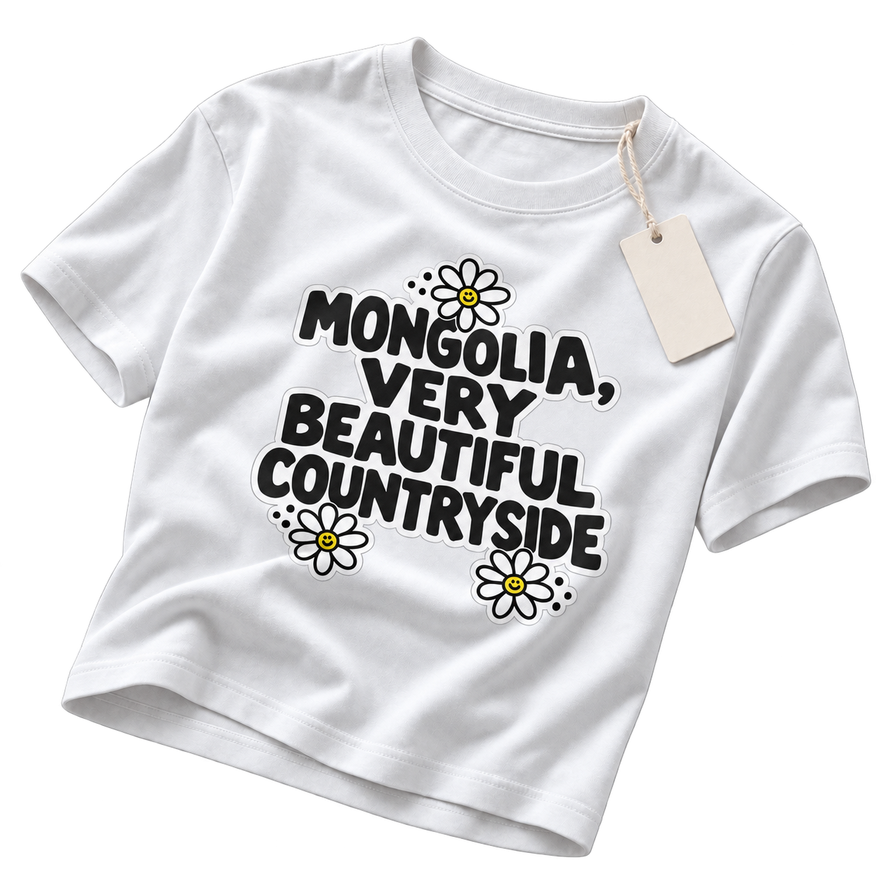 MONGOLIA бичиг, цэцгийн загвартай цагаан футболк